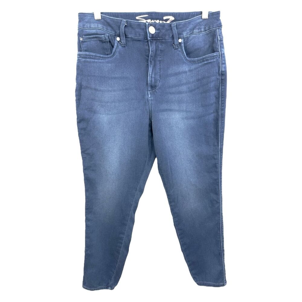 Seven7 Size 12 Jeans High Rise‎ Skinny Cropped Ankle Blue Solid Pockets 970